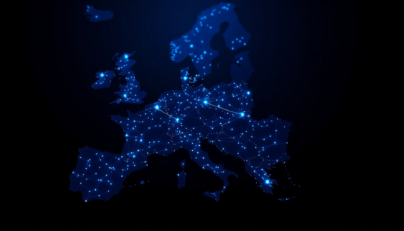 Abstract network visualization representing European backend infrastructure